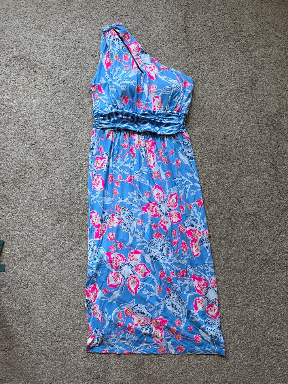 Lilly Pulitzer Blue Floral Halter Maxi Dress with Pink Accents